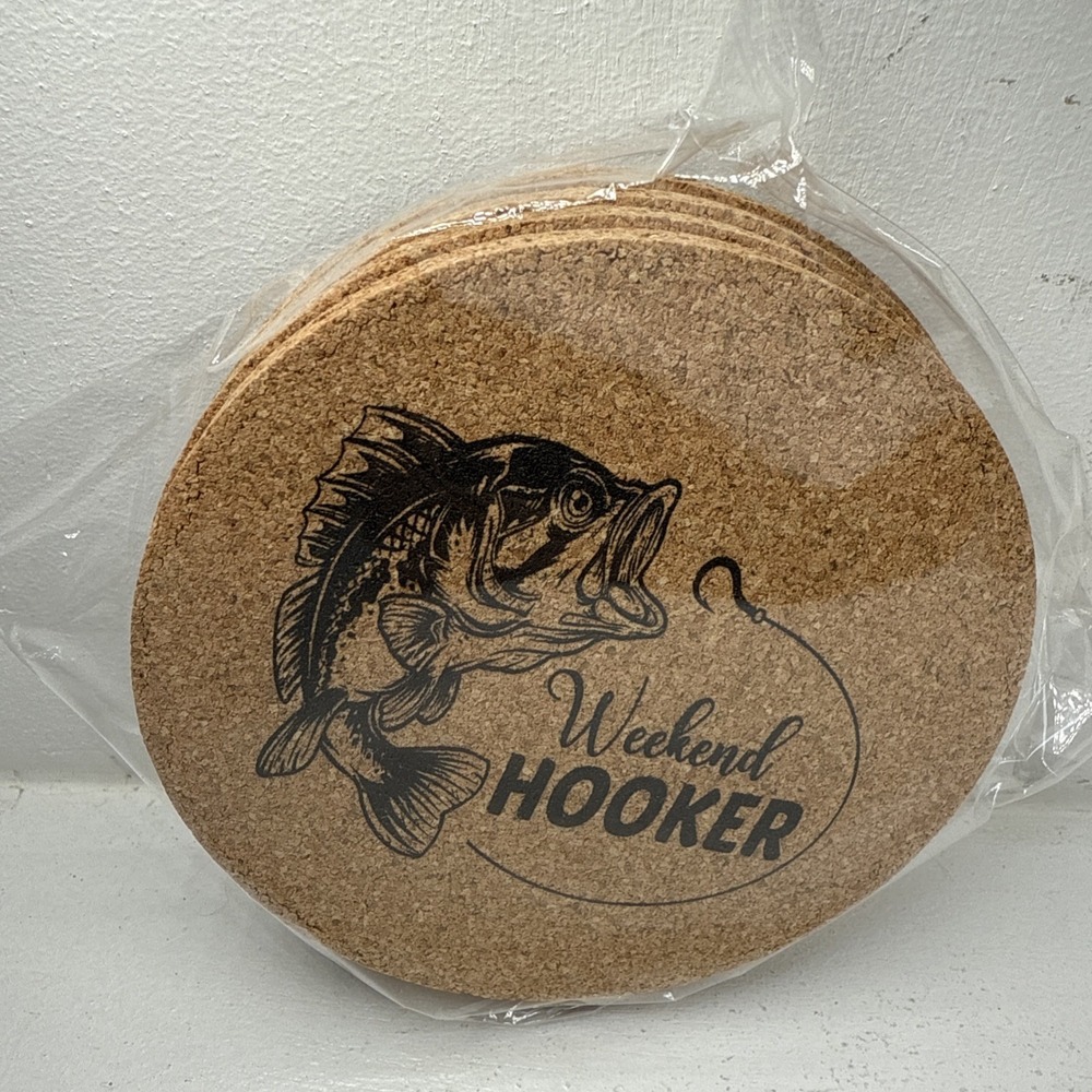 Husband Presents Coasters round cork drink Bass Fishing Weekend HOOKER